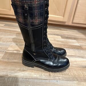 Patrizia Chickeze Faux Fur Lined Plaid and Black Lace-Up Boots